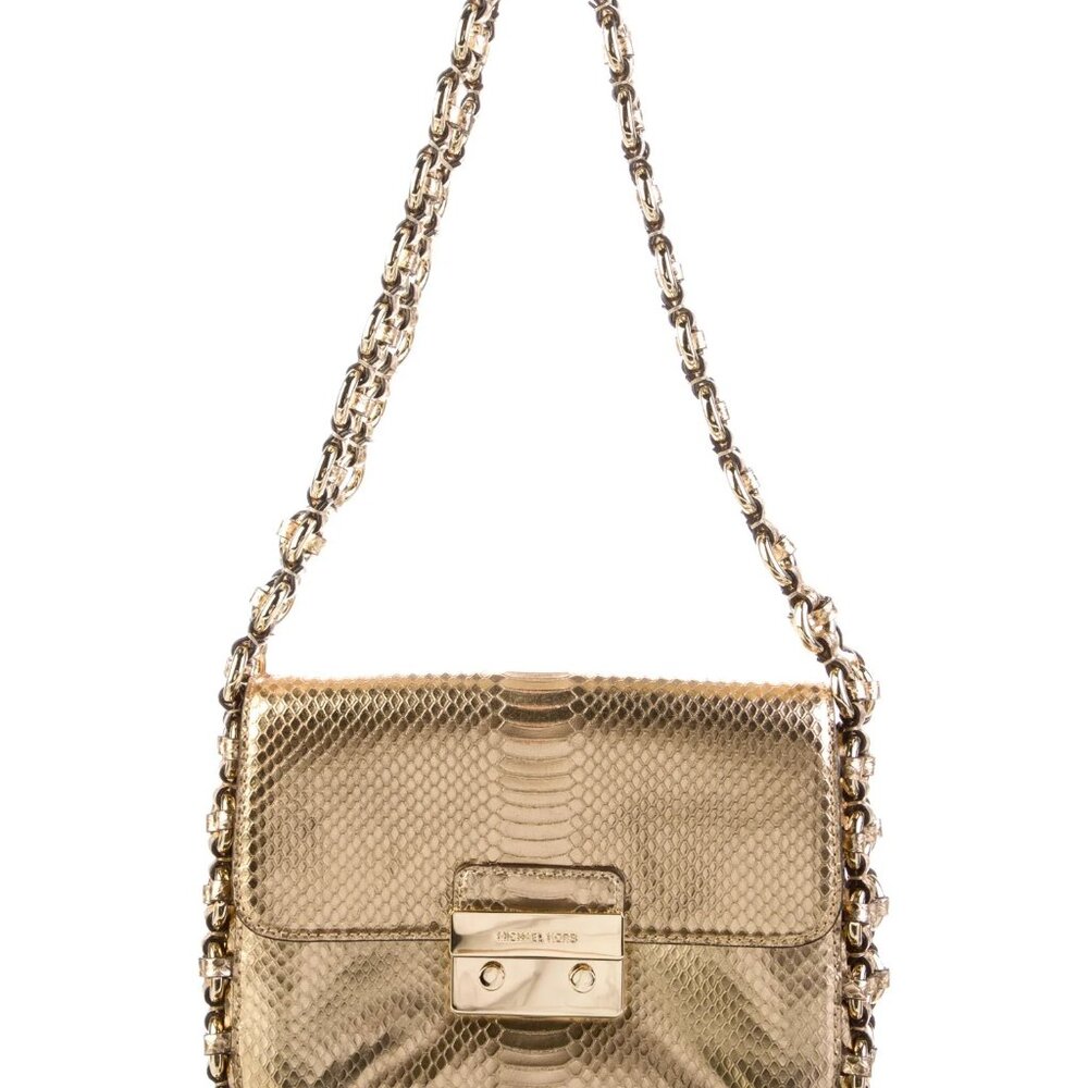 Michael Kors Gold Python Embossed Leather Piper S… - image 1